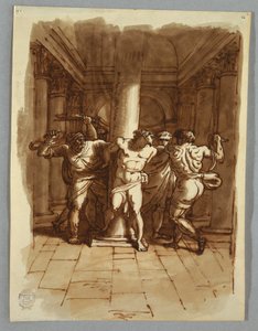 Rajz, vázlatfüzet oldal: Krisztus megostorozása, 1810-15