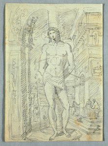 Rajz, Női és gyermekfejek és kezek tanulmányai, 1810-20 alkotó: Felice Giani