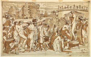 Rajz, Vénusz imádata klasszikus tájképben, 1820 körül. alkotó: Felice Giani
