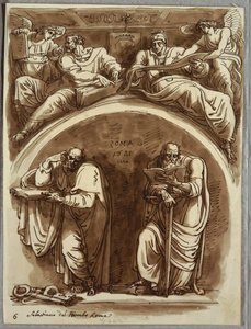 Lunette Szent Péterrel és Pállal, Mátéval és Ézsaiás prófétával, Tanulmányozás Sebastiano del Piombo után alkotó: Felice Giani