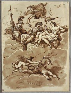 Minerva, Merkúr, Juno és Vénusz a felhőkön, Tanulmány Marcantonio Franceschini után