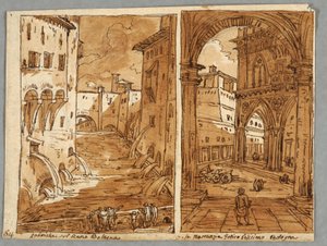 Sketchbook Page, Folio 64: Study after Bolognese Architecture and Sculpture; Verso: Geometric Designs alkotó: Felice Giani