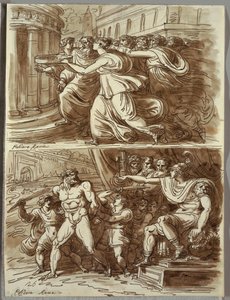 A Vestal Tuccia vizet hord a szitában; Két tanulmány Polidoro da Caravaggio után alkotó: Felice Giani