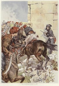 Egy katona becélozza a puskáját, amikor támadás éri alkotó: Felicien baron de Myrbach-Rheinfeld