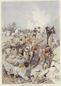 Barikádot építő katonák és civilek alkotó: Felicien baron de Myrbach-Rheinfeld