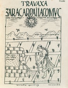 Egy paraszt, aki novemberben öntözi a szántóját (Tintarajz alkotó: Felipe Huaman Poma de Ayala