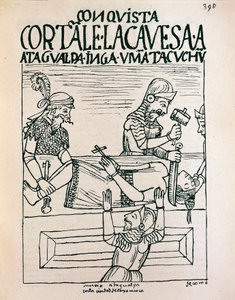 Atahualpa inka császárt spanyolok végezték ki Cajamarcában, 1533. július 28-án (Tintarajz