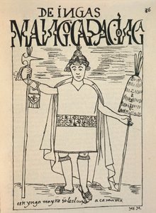 Manco Capac, a Cusco Királyság legendás inka alapítója és az inka mitológia egy alakjának ábrázolása (tusrajz