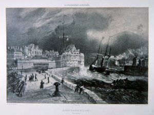 A Le Havre-i móló a „La Normandie Illustree” 1. kötetéből, Charpentier metszetében, Nantes-ban 1852-ben (litho) alkotó: Felix (after) Benoist