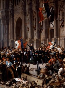 1848-as forradalom: Alphonse de Lamartine (1790-1869), megtagadta a vörös zászlót a háromszínű zászló helyett, a Városházán. Párizs, 1848. február 26. Henri Felix Philippoteaux (1815-1884) festményének részlete, Párizs, Musee Du PetitPalais – 1848-as forra