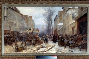 A porosz seregek párizsi bombázásának jelenete 1871 januárjában 1870-1871 háború: Párizs ostroma a porosz hadsereg által. Henri Felix Philippoteaux (1815-1884) festménye. Homályos. 0,46 x 0,81 m. 1871. Párizs, Carnavalet múzeum – Bombázási jelenet Párizsba