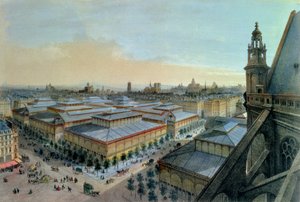 A párizsi Les Halles látképe a Saint Eustache felső karzatról, kb. 1870-80