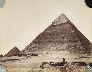 A három piramis: Kheopsz, Chefren és Mycerinus, a gízai nekropoliszban, Egyiptomban alkotó: Félix Bonfils