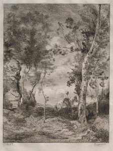 Tájkép, avagy The White Horse, Corot nyomán alkotó: Felix Bracquemond