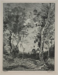 Táj, avagy A fehér ló, Corot nyomán, c. 1858. alkotó: Felix Bracquemond