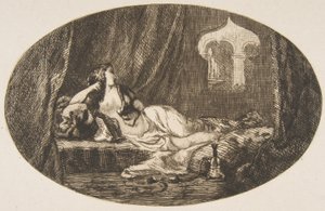 Odalisque fekvő háremben, a Titres de Romance-ból, 1857.