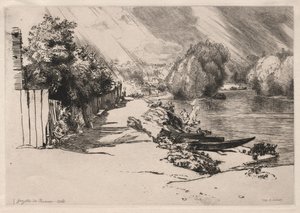 A Szajna Bas-Meudonnál a Seguin- és Mottiaux-szigetekkel, 1868. alkotó: Felix Bracquemond