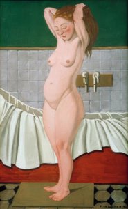 Nő a fürdőben csinálja a haját alkotó: Felix Edouard Vallotton