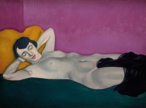 Nő feküdt egy lila háttér előtt. 1924 alkotó: Felix Edouard Vallotton