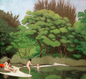 Napos aljnövényzet táj, két nővel és egy gyerekkel alkotó: Felix Edouard Vallotton