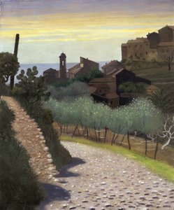 ""Kilátás a Saint-Anne (Sainte Anne) templomra Cagnes-ban (Cagnes-sur-mer), Alpes Maritimes"" Felix Edouard Vallotton (1865-1925) festménye 1922 Magángyűjtemény alkotó: Felix Edouard Vallotton
