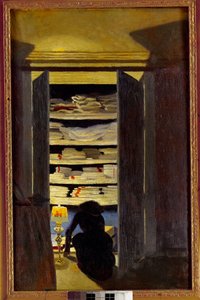 Nő keres egy szekrényben. Felix Vallotton festménye (1865-1925) Ec. Kövesse., 20. század. Magángyűjtemény. alkotó: Felix Edouard Vallotton