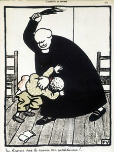 Majd megtudod a katekizmusát. - Félix Vallotton „A keresztény iskola”, „L’Assiette au Butter”, 1902. március. alkotó: Felix Edouard Vallotton