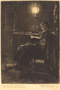 Lámpafénynél olvasó nő, 1879. alkotó: Felix Hilaire Buhot