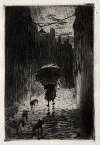 Eső és esernyő, c. 1875. alkotó: Felix Hilaire Buhot