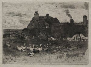 Nádfedeles kunyhók, 1878. alkotó: Felix Hilaire Buhot