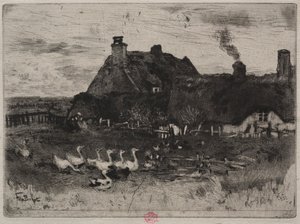 A kis nádfedeles kunyhók, 1878. alkotó: Felix Hilaire Buhot