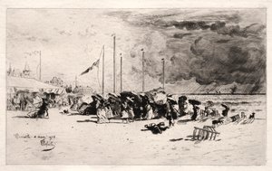 A vihar Trouville-ben, 1874. alkotó: Felix Hilaire Buhot