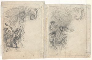 Palacsintát dobáló séf és négyfős csoport [verso] alkotó: Felix Octavius Carr Darley