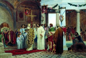 Nagy Vlagyimir kijevi nagyfejedelem megkeresztelkedése 987-ben, 1883-ban. alkotó: Feodor Andreyevich Bronnikov