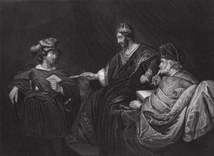Dávid levelet küld Joábnak Uriás által, II. Sámuel, XI. fejezet, 14. v. (metszet) alkotó: Ferdinand (after) Bol