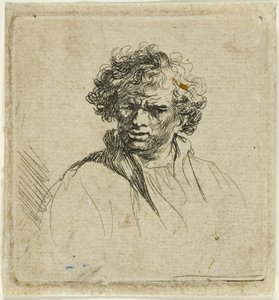 Göndör fejű férfi, nyűgös szájjal alkotó: Ferdinand Bol