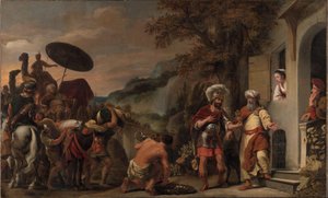 Elizeus visszautasítja Naámán ajándékait alkotó: Ferdinand Bol