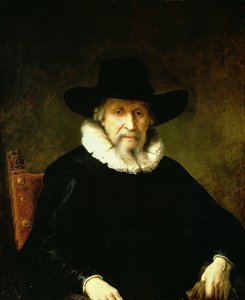 Portréja egy úriember, aki szálkás ruhát és sötét ruhát visel széles karimájú kalappal alkotó: Ferdinand Bol