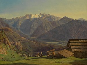 Kilátás a Dachsteinre és a Hallstättersee-re a Hütteneckalpe-ról, Ischl közelében alkotó: Ferdinand Georg Waldmüller