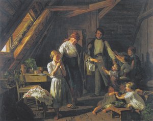 A szülők elválása - a legidősebb gyermek gondoskodik a testvérekről a szülők távollétében. alkotó: Ferdinand Georg Waldmuller