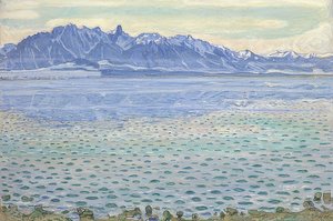 Thun-tó a Stockhorn-lánccal. 1904 alkotó: Ferdinand Hodler
