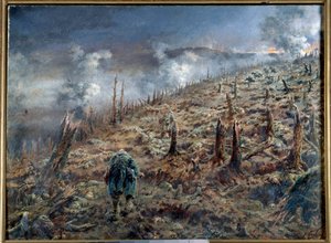 Első világháború (1914-1918): „A halál szakadéka Verdunban” Romok és hamu tája a csata után. Ferdinand Joseph Gueldry (1858-1945) festménye 1916 Párizs. A két világháború múzeuma