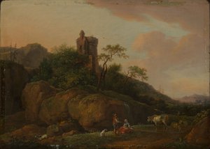 Várrom pásztorokkal és nyájjal alkotó: Ferdinand Kobell