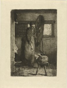 Spinster munka közben Munkahelyen (cím az objektumon)