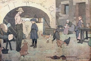 Otthon, a gyermekkori képeskönyvben, 1900 körül (metszet) alkotó: Ferdinand Raffin