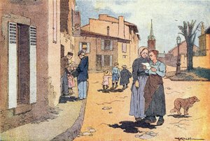 A postás, a gyermekkori képeskönyvben, 1900 körül (metszet)