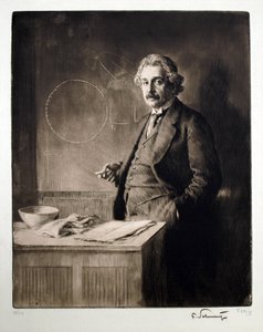 Albert Einstein (1879-1955) portréja. Ferdinand Schmutzer (1870-1928) munkája, metszet