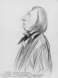 Frederic Chopin karikatúrája „Madame Sand házánál Nohantban”, 20. század eleje (ceruza papíron) (f/w fotó)