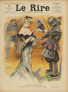 Szatíra Franciaország Japánnal való kapcsolatáról, mivel a feszültség fokozódott a japánok és a francia (színes litho) között