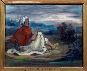 Egy arab vidéken ül az út szélén Eugene Delacroix (1798-1863) pasztellfestménye 19. századi magángyűjtemény alkotó: Ferdinand Victor Eugene Delacroix